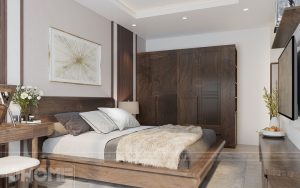 Mẫu giường gỗ óc chó hiện đại