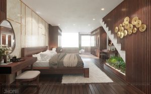 Sàn gỗ màu óc chó được thiết kế theo phong cách sang trọng