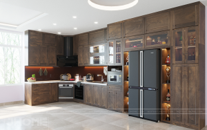 Tủ bếp gỗ óc chó không gian rộng