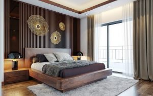 mẫu giường gỗ óc chó tại chung cư Ciputra
